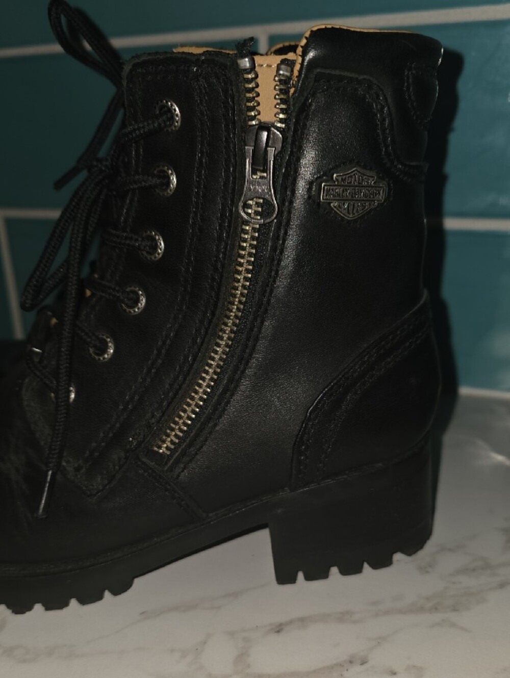 Harley-Davidson Alysa Black Leather Motorcycle Boots with Side Zippers Size 6.5 - Picture 6 of 12
